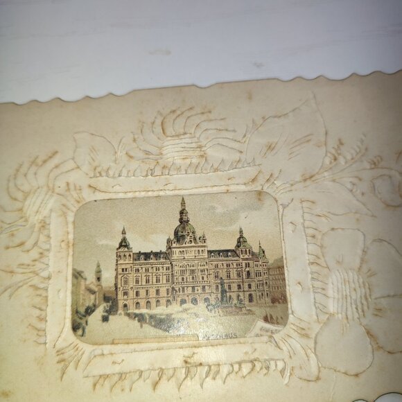 Rare Antique Embellished Postcard Rathhaus City Hall Austria ca 1900 Collectible - Picture 3 of 5